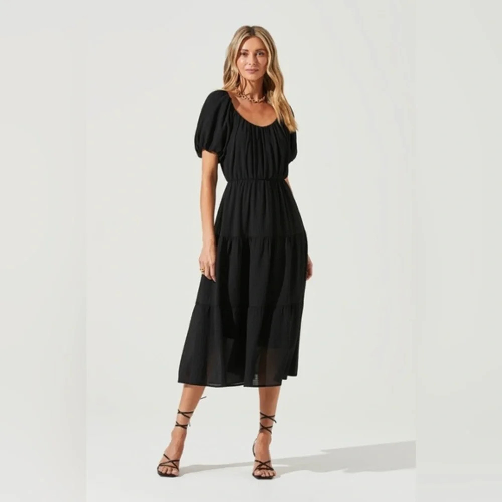 ASTR Smocked Tiered Midi Dress